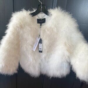 NWT BCBG MAXAZRIA JACKET (Size S) OSTRICH FUR FEATHER WHITE